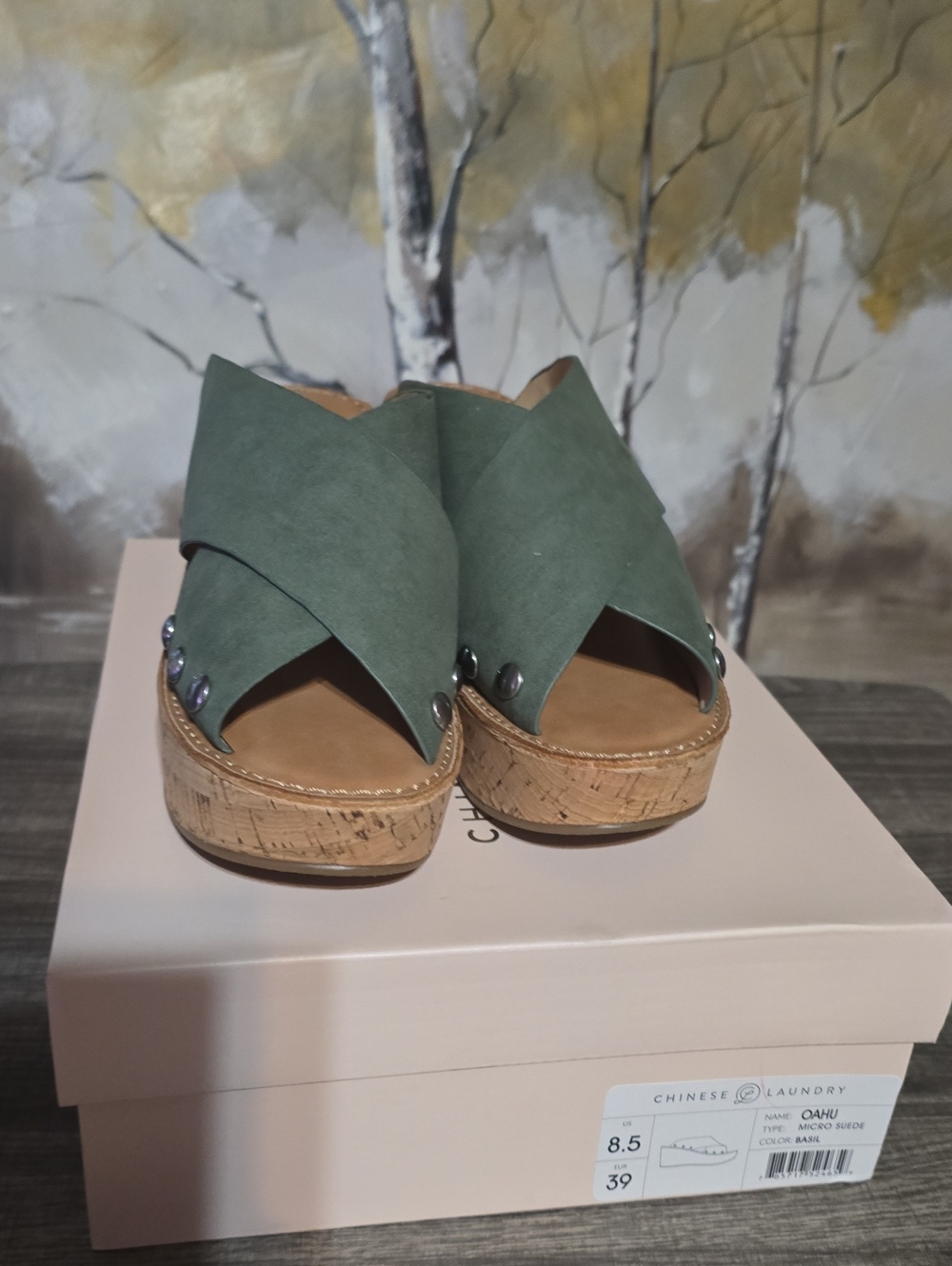 Chinese Laundry Oahu Green Cork Platform Sandals